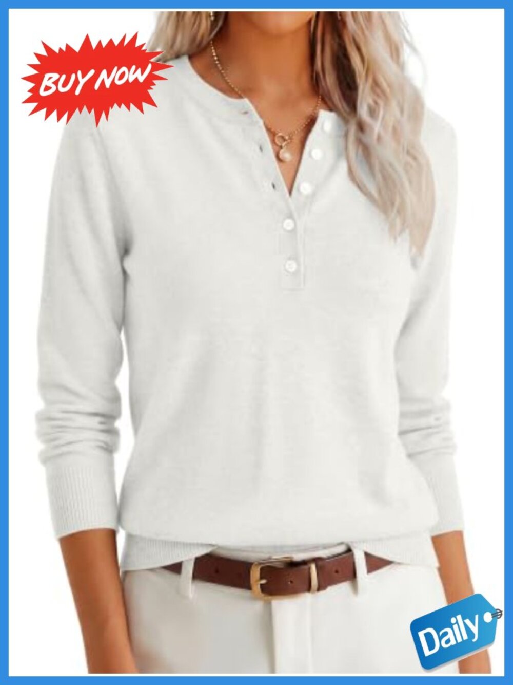ANRABESS Women's Henley Neck Long Sleeve Pullover Sweater - Lightweight Knit